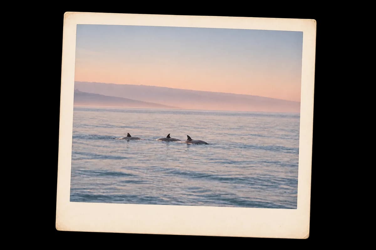 Tres delfines asoman en un mar en calma