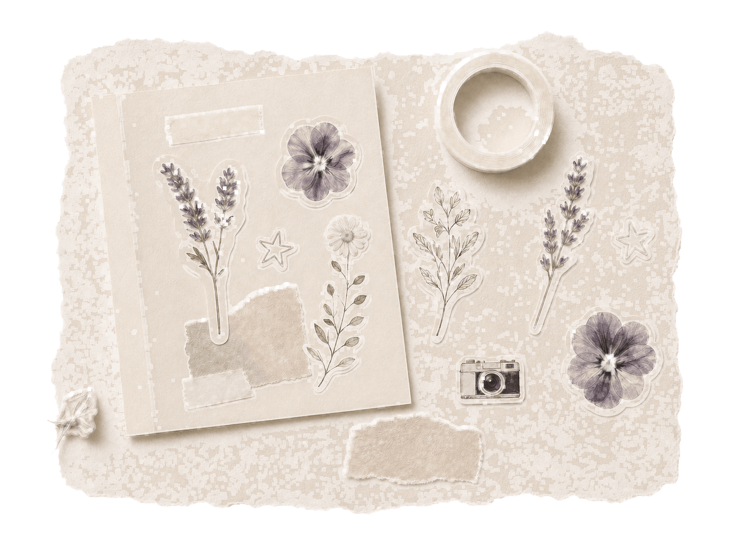 A tactile diary page surrounded by paper stickers