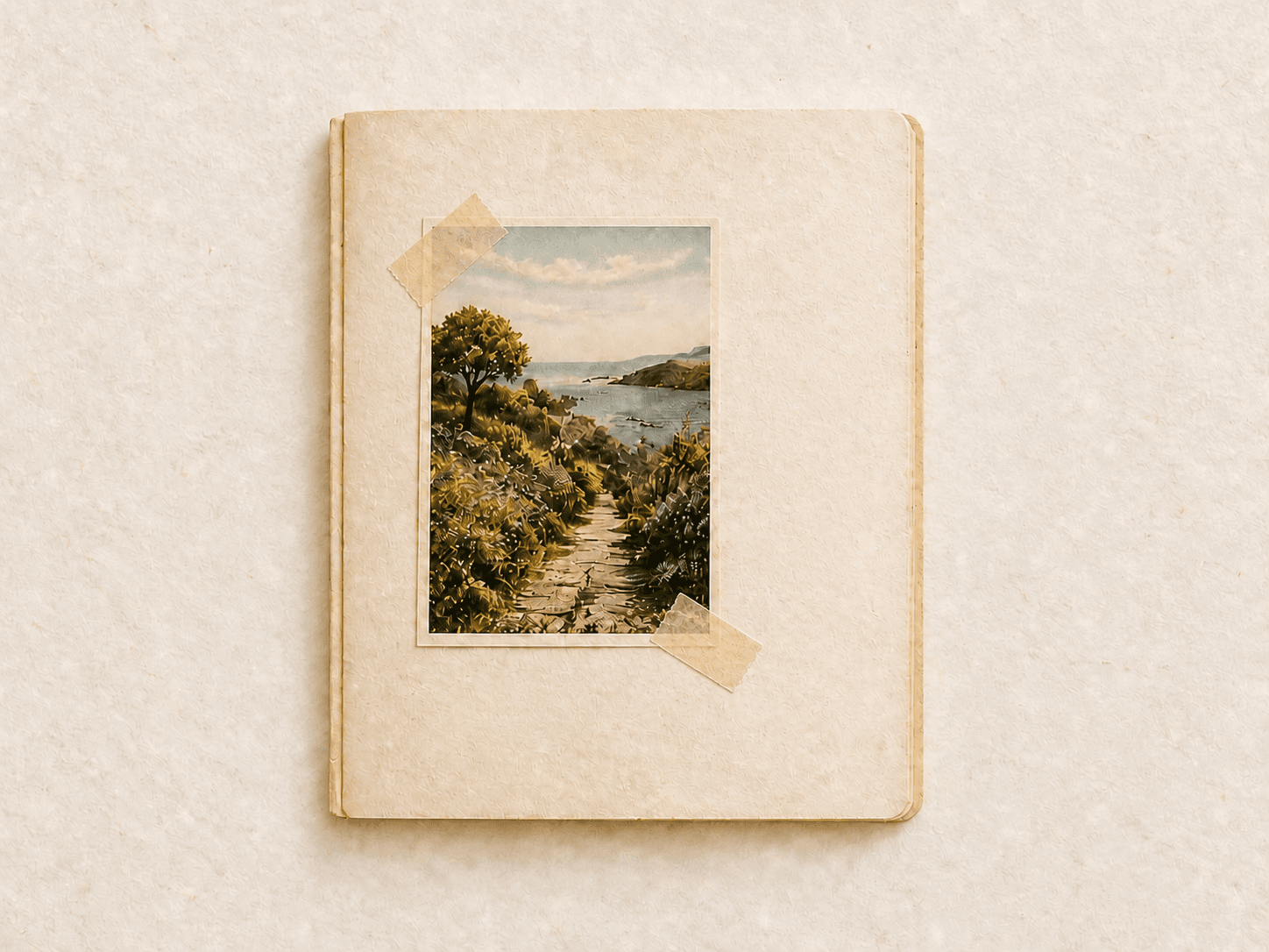 A diary page with only a photograph attached by paper tape