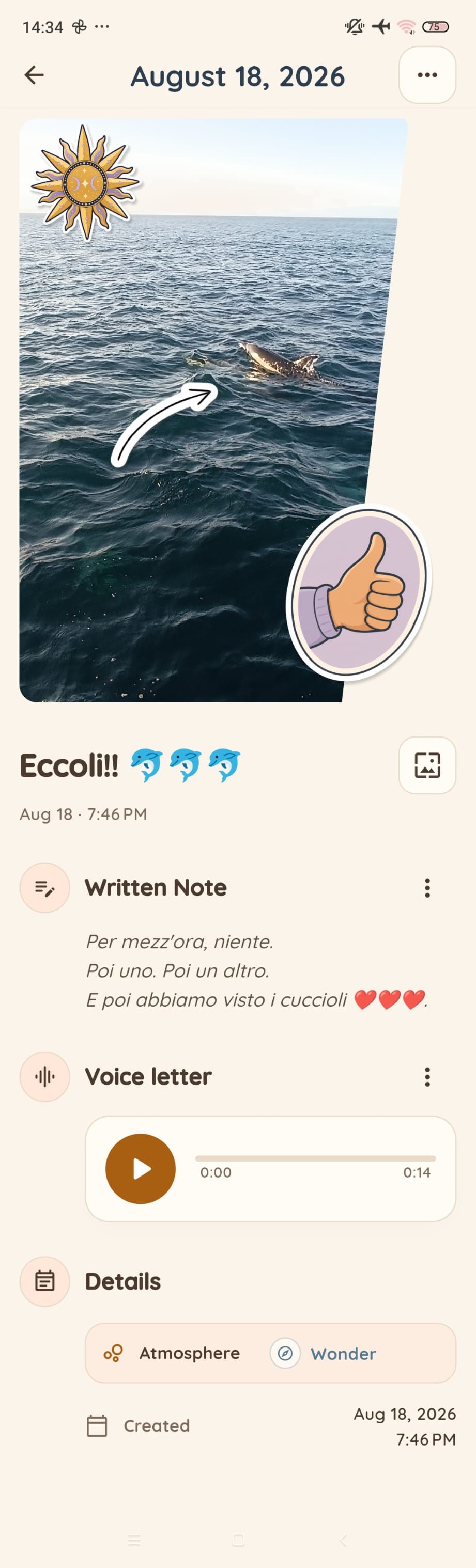 A NoFi diary page — There they are!! 🐬🐬🐬