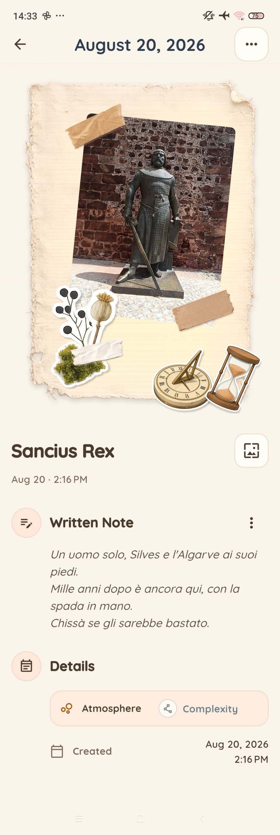 A NoFi diary page — Sancius Rex